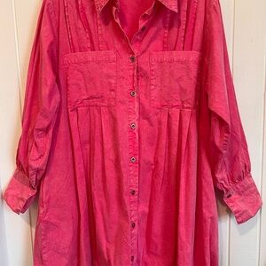 Vibrant Pink Button-Up Shirt Dress